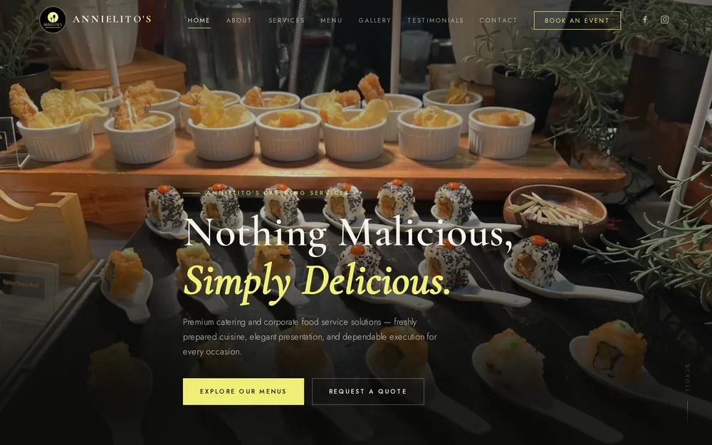 Annielito's Catering website, built by UpscaleCorp