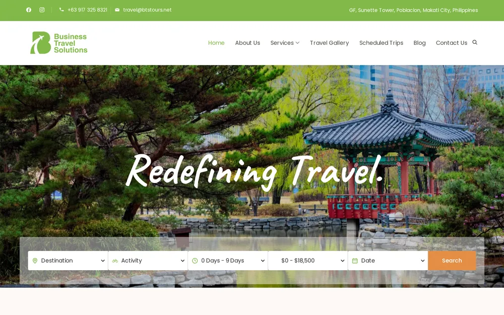 Business Travel Solutions website, built by UpscaleCorp